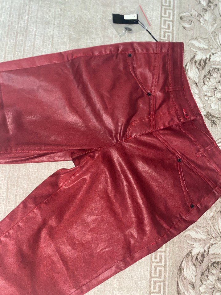 Bordo Deri Kadın Pantolon Midi Boy - Görsel 2