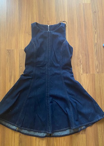 Kolsuz Lacivert Denim Midi Elbise