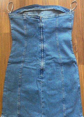 Zara Mavi Denim Straplez Mini Elbise