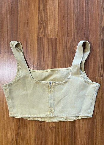 Zara Bej Denim Kadın Crop Top