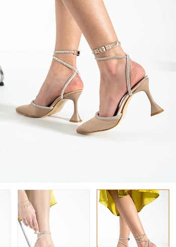 Bej Saten Stiletto Topuklu Kadın Ayakkabı - Görsel 2