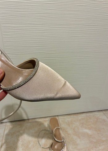 Bej Saten Stiletto Topuklu Kadın Ayakkabı - Görsel 7