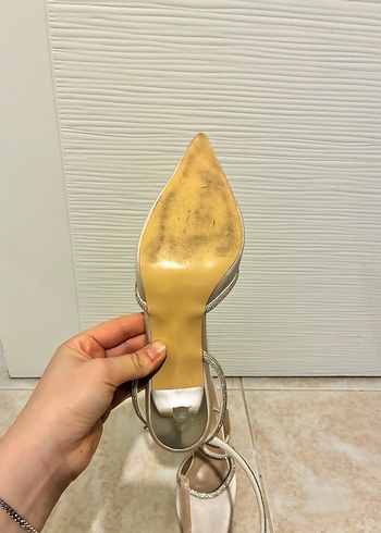 Bej Saten Stiletto Topuklu Kadın Ayakkabı - Görsel 6