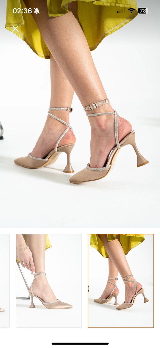 Bej Saten Stiletto Topuklu Kadın Ayakkabı - Görsel 2