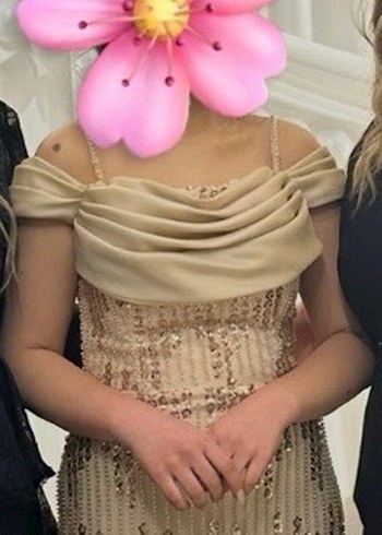 Bej Drapeli Uzun Abiye- Nişan Elbise - Görsel 2