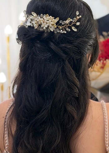 Boncuklu Bej Bohem Saç Aksesuarı - Görsel 2