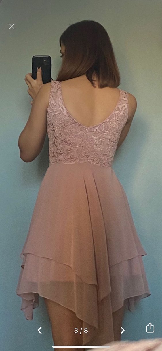 Pembe Nakışlı V Yaka Midi Abiye Elbise - Görsel 2