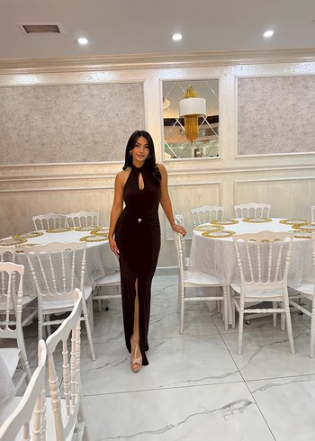 Kahverengi Aksesuar Detaylı Örme Şık Elbise