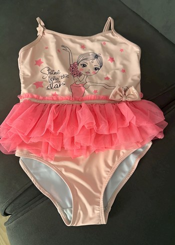 Kız Çocuk Pembe Baskılı Tüllü Mayo