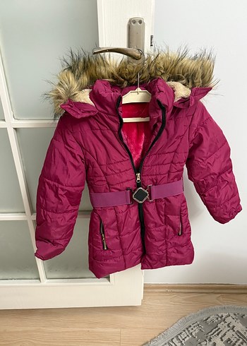 Bordo Kürklü Kız Çocuk Mont
