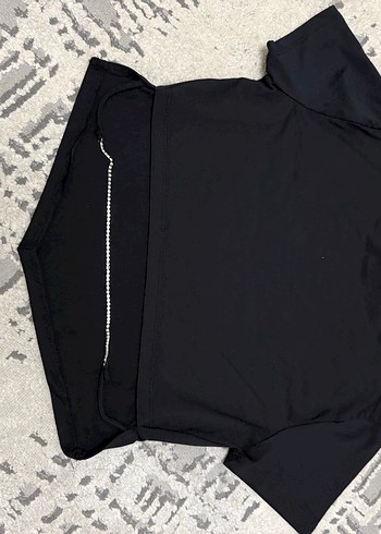 Kadın Siyah Kısa Kollu Crop Top - Görsel 2