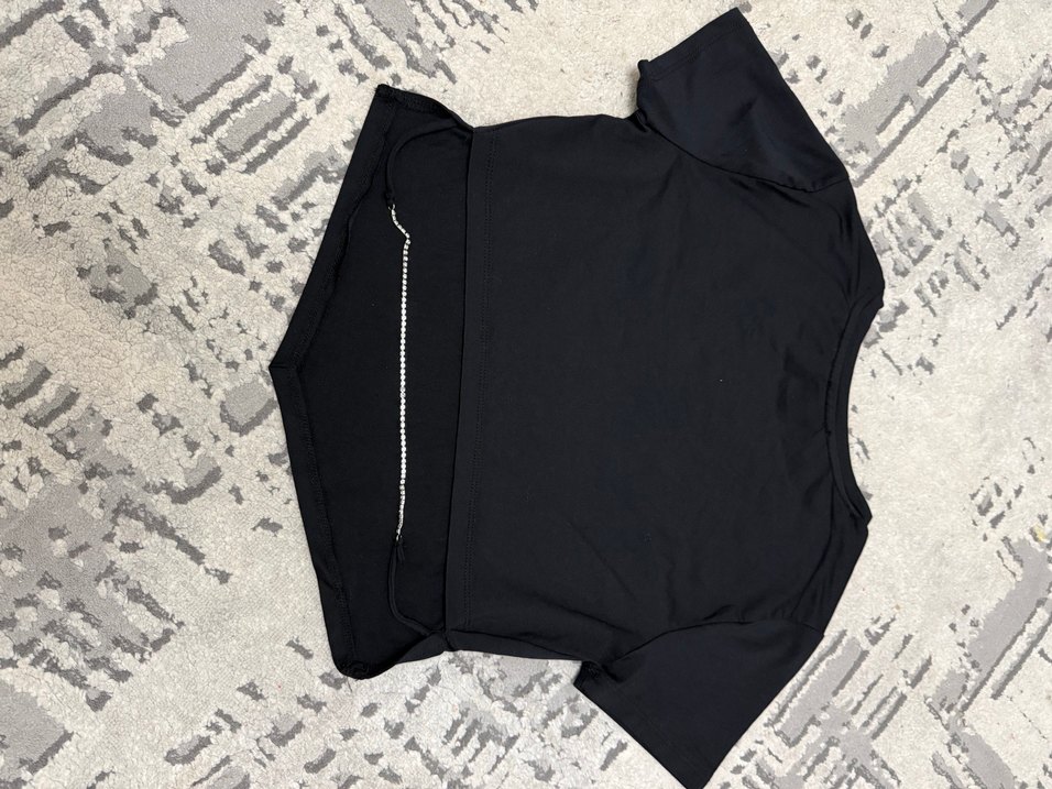 Kadın Siyah Kısa Kollu Crop Top - Görsel 2