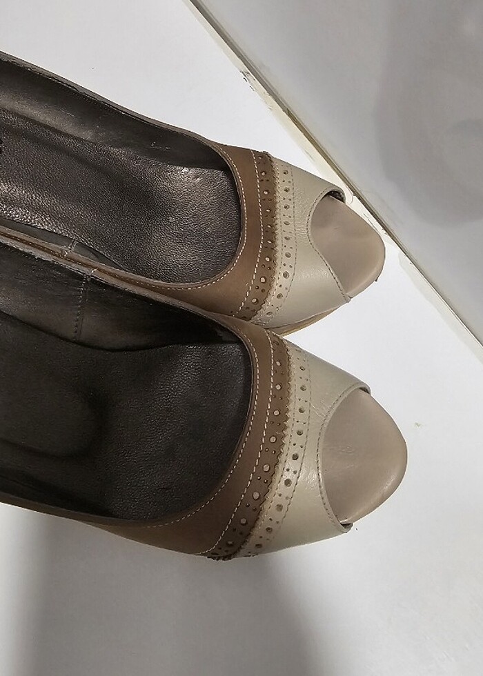 Platform topuklu bej taba ayakkabı - Görsel 2