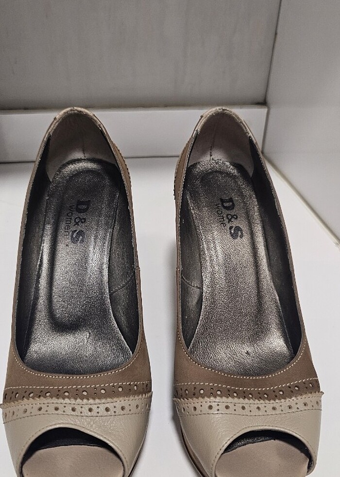 Platform topuklu bej taba ayakkabı - Görsel 4