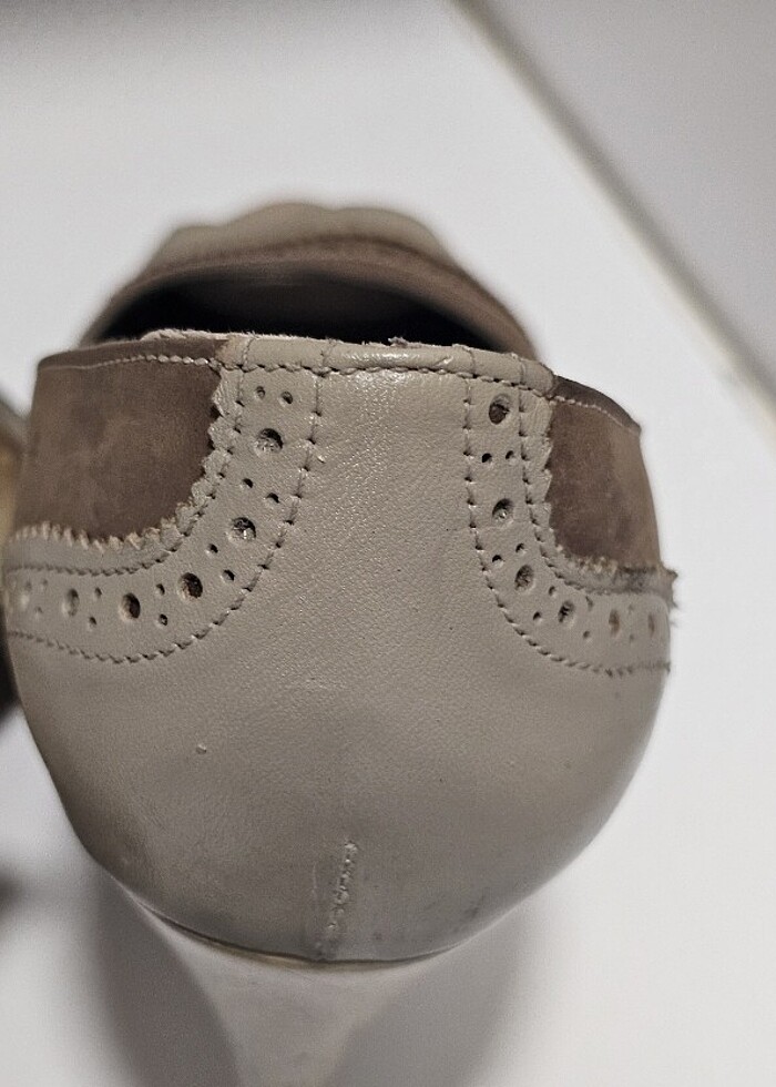 Platform topuklu bej taba ayakkabı - Görsel 5