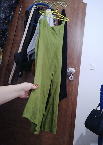 xs Beden Zara Kadın Haki Uzun Keten Elbise