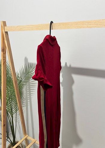 Bershka Bordo Polo Yaka Kısa Kollu Midi Elbise