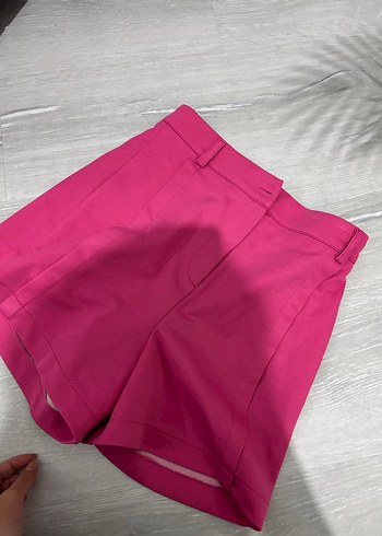 Diğer Kadın Parlak Pembe Yüksek Bel Mini Şort
