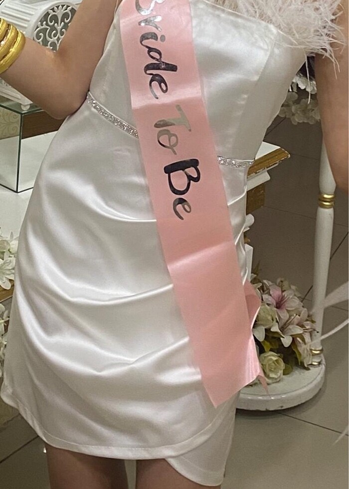 Saten beyaz after elbisesi - Görsel 3