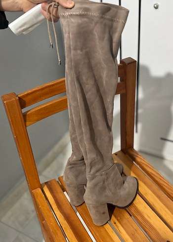 Bej Süet Kadın Dizüstü Botlar - Görsel 2