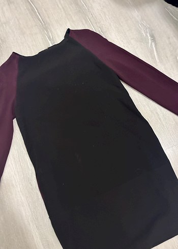 Bordo Kollu Siyah Hamile Midi Tunik - Görsel 3