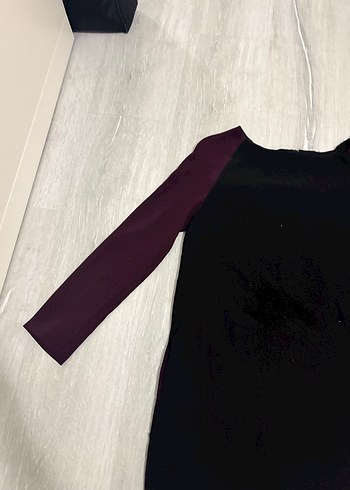 Bordo Kollu Siyah Hamile Midi Tunik - Görsel 2