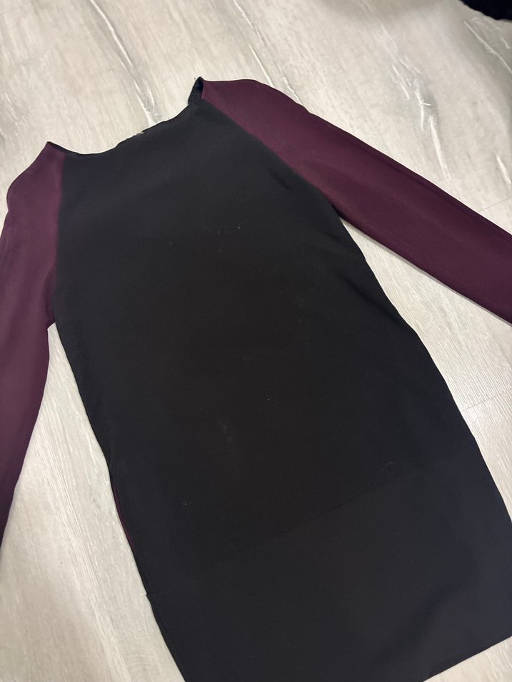 Bordo Kollu Siyah Hamile Midi Tunik - Görsel 3