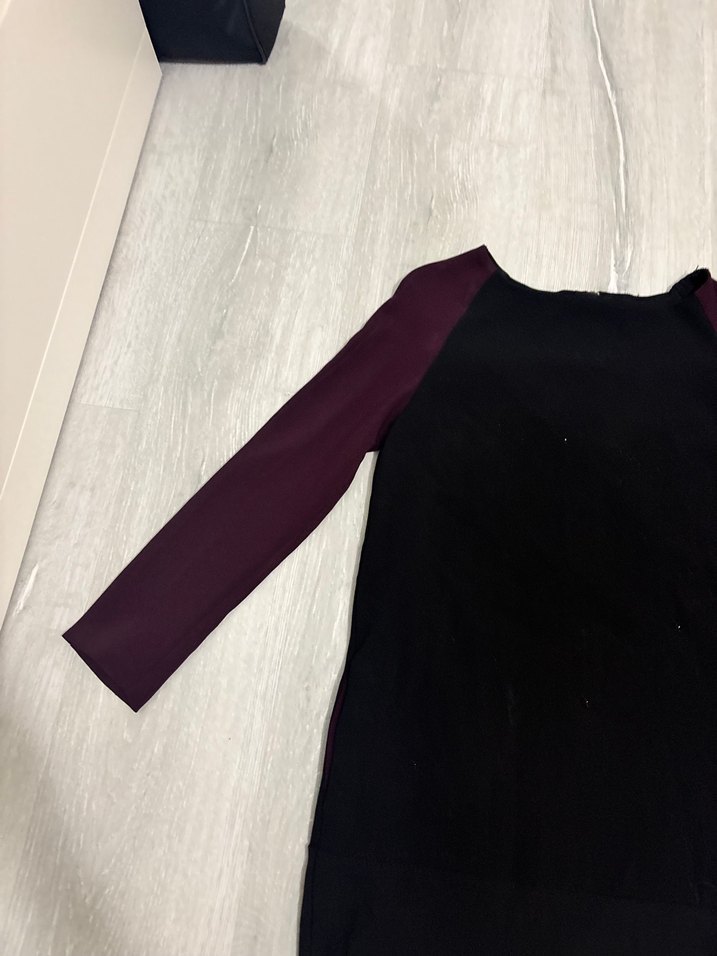 Bordo Kollu Siyah Hamile Midi Tunik - Görsel 2