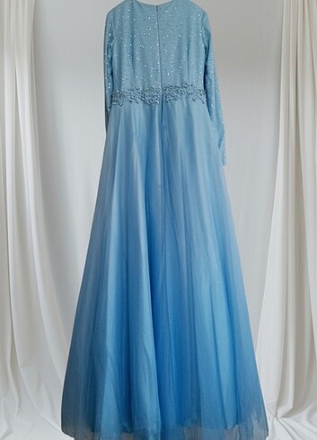 Balık Tipi Bebe Mavisi Kadın Abiye - Görsel 6