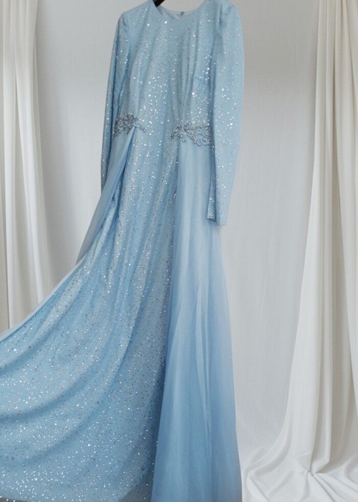 Balık Tipi Bebe Mavisi Kadın Abiye - Görsel 3