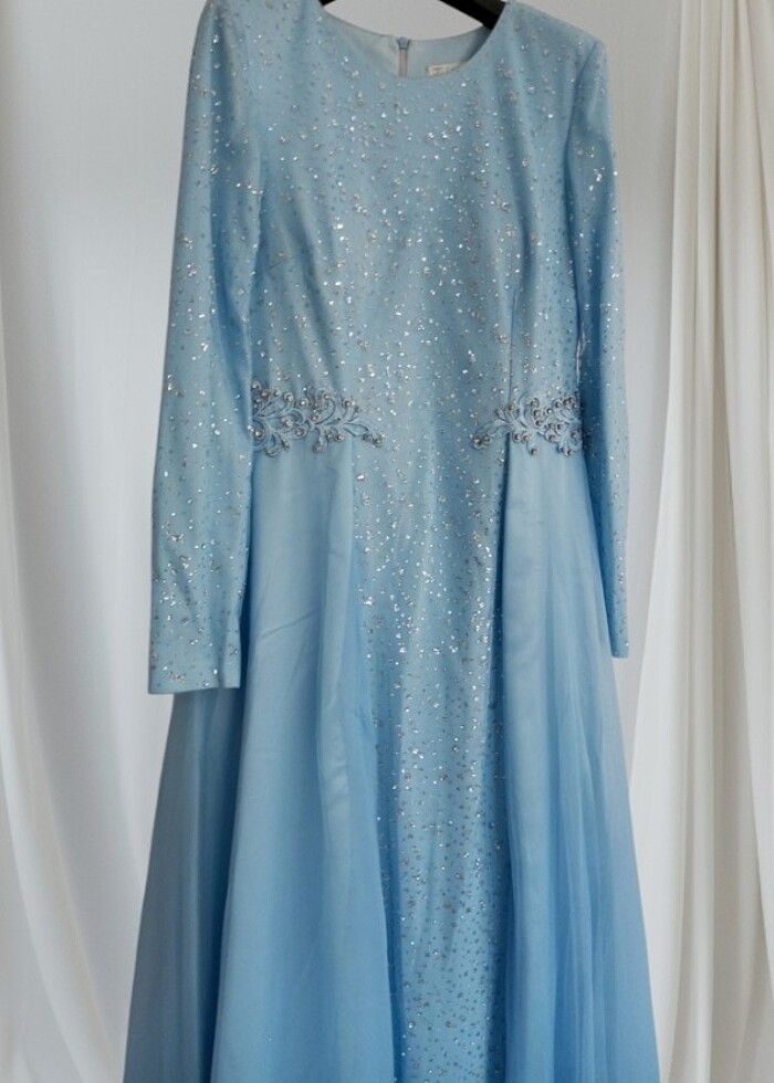 Balık Tipi Bebe Mavisi Kadın Abiye - Görsel 4