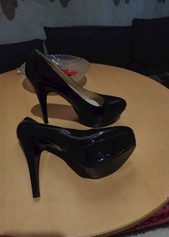 Diğer Parlak Siyah Yılan Desenli Platform Topuklu Stiletto