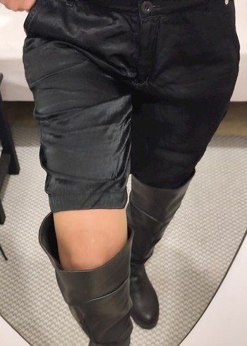 Siyah Deri Midi Hamile Pantolonu - Görsel 2