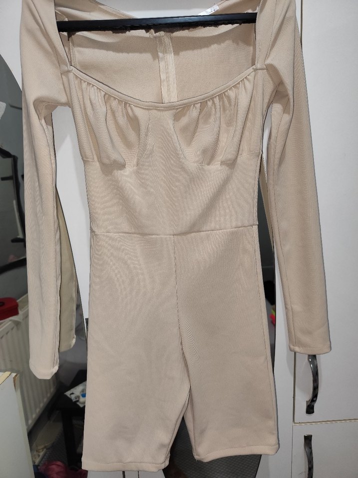 Bej Kadın Pilili Uzun Kollu Tulum - Görsel 2