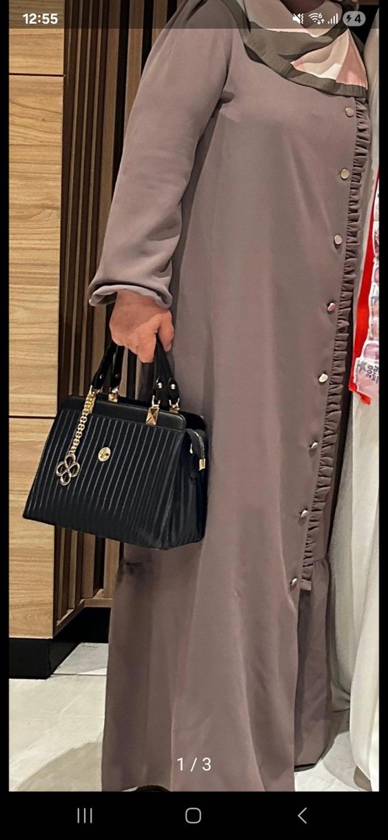 Düğmeli Uzun Bej Kadın Elbise Ferace - Görsel 2