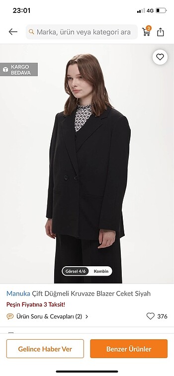 m Beden siyah Renk Zara blazer