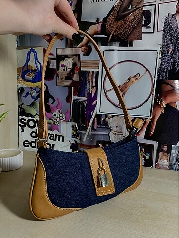 STRADIVARIUS VİNTAGE DERİ VE KOT BİRLEŞİMİ ÇANTA
