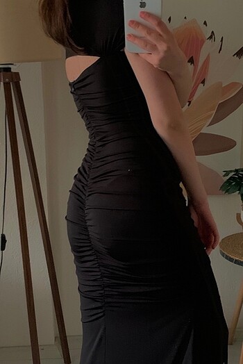 Siyah Drape detaylı sırt dekolteli Abiye