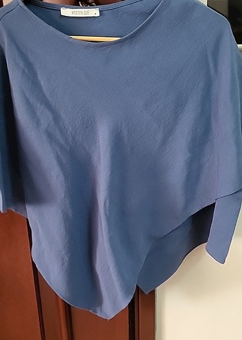 38 Beden mavi Renk Kadın Mavi Keten Salaş Poncho