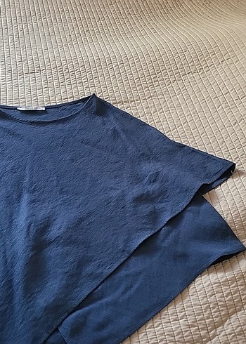 38 Beden Kadın Mavi Keten Salaş Poncho