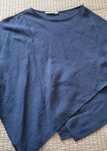 Kadın Mavi Keten Salaş Poncho