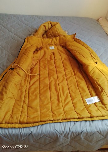 38 Beden sarı Renk Sarı Kürklü Midi Mont