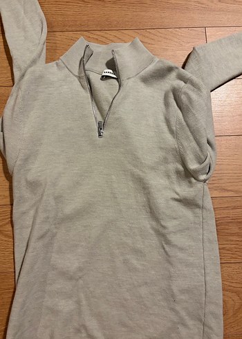 Gri Yarım Fermuarlı Yün Kadın Kazak - Görsel 3