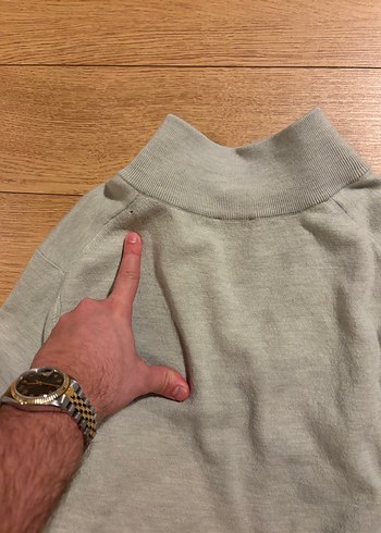 Gri Yarım Fermuarlı Yün Kadın Kazak - Görsel 2