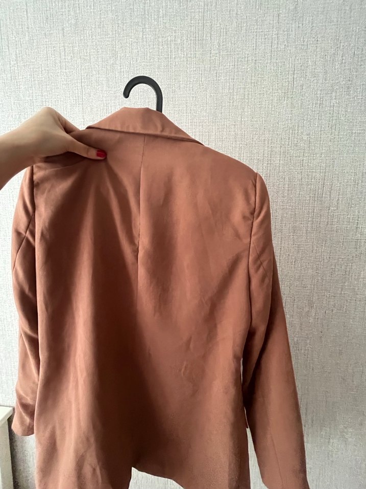 Bej Süet Midi Kadın Blazer Ceket - Görsel 3