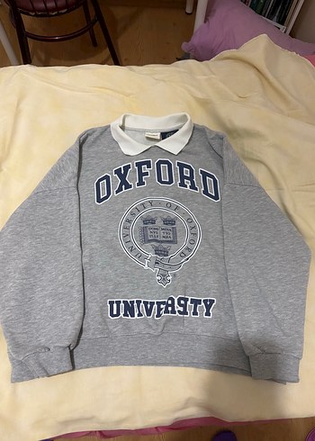 Pullandbear Oxford Baskılı Gri Kadın Sweatshirt