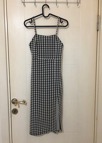 Zara Zara Kareli İnce Askılı midi Elbise