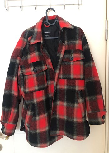 s Beden Pullandbear Düğmeli Kareli Kadın Ceket