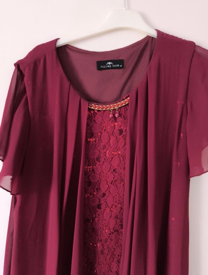 Bordo midi Abiye Elbise - Görsel 4