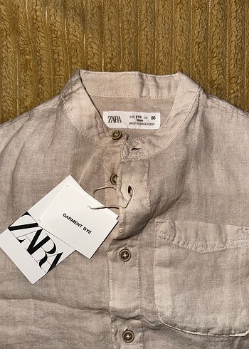Zara %100 keten bej erkek bebek gömlek - Görsel 2